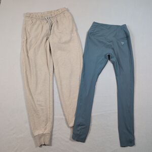 Set of 2 Gymshark Training Joggers Ivory & Crossover Leggings Blue Size XS